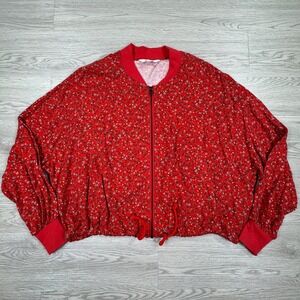 BB Dakota Steve Madden Womens Bomber Jacket Red Floral Zip Drawstring Medium